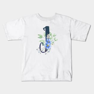 Floral Monogram I Wild Blue Flowers Kids T-Shirt